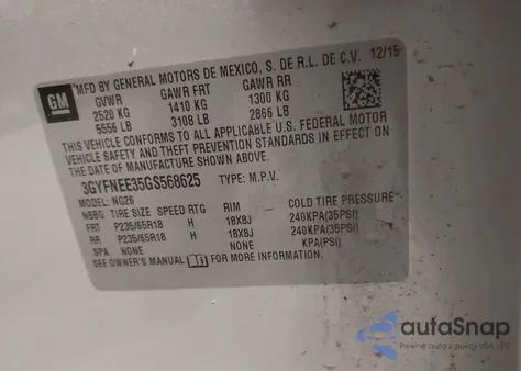 2016 Cadillac Srx Luxury Collection z USA, uszkodzony, nr VIN 3GYFNEE35GS568625